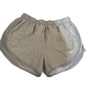 Nike Dri‎ Fit Running Athletic Shorts Women's Gray White Swoosh Gym Workout